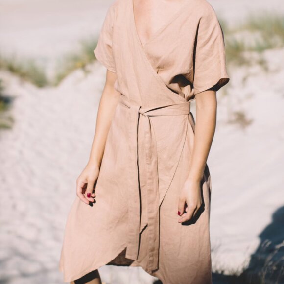Linenfox Mimosa Wrap Linen Dress (Small/Medium) - Picture 1 of 4